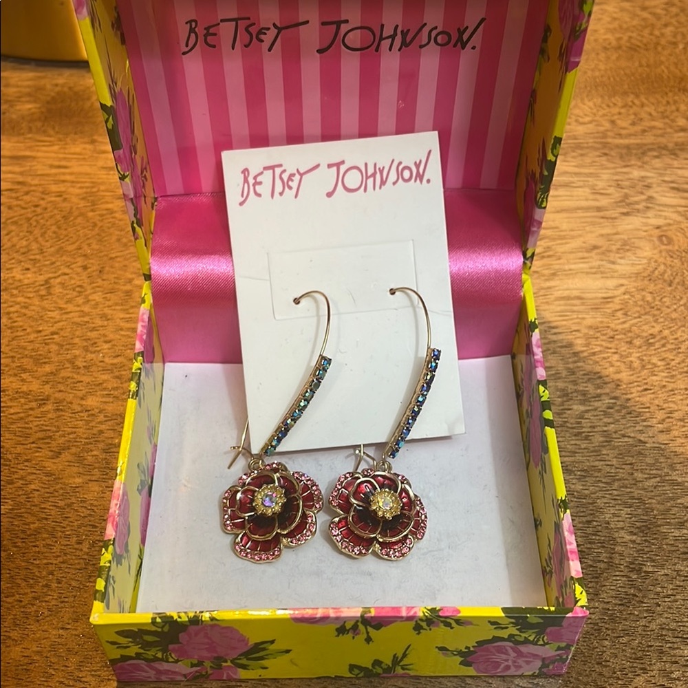 Betsey Johnson Pink and Gold Dangle Earrings